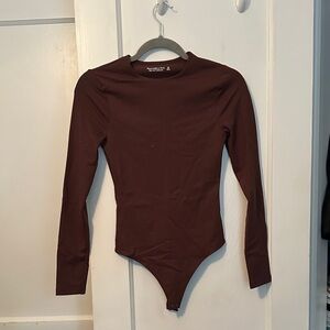 Abercrombie & Fitch Long-Sleeve One-Piece Bodysuit in Brown